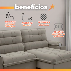 Sofá Retrátil e Reclinável 3 Lugares 2,10m c/ Porta Copos Slim Stanley — foto 10