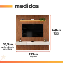 Painel Para Tv Até 65 Polegadas 2,23m Ripado Autêntico Com Led Montreal Com Nicho Efraín Madeirado/Off White — foto 3