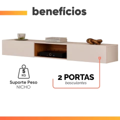 Rack Suspenso para Painel ou TV até 65 Polegadas 1,43m 2 Portas com Nicho Montreal Off White — foto 6