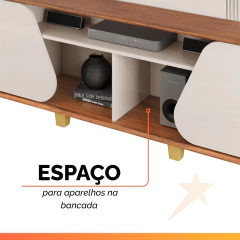 Estante Home Theater para TV até 70 Polegadas 1,82m 2 Portas Duna Off White/Madeirado — foto 6