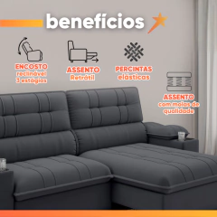 Sofá Retrátil e Reclinável 3 Lugares 2,10m c/ Porta Copos Slim Stanley — foto 5