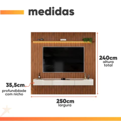 Painel Para Tv Até 85 Polegadas 2,50m Ripado Autêntico Com Led Montreal Com Nicho Efraín Madeirado/Off White — foto 3