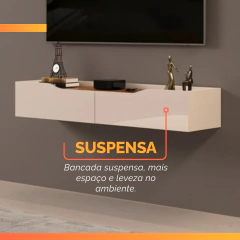 Rack Suspenso para Painel ou TV até 55 Polegadas 1,36m 2 Gavetas Efraín Off White — foto 6