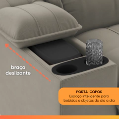 Sofá Retrátil e Reclinável 3 Lugares 2,10m c/ Porta Copos Slim Stanley — foto 12