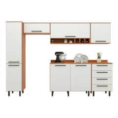 Armário De Cozinha Completa 7 Portas 4 Gavetas Grécia Madeirado/Off White — foto 1