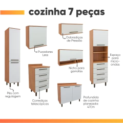 Armário De Cozinha Completa 8 Portas 8 Gavetas Grécia Madeirado/Off White — foto 4