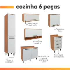 Armário De Cozinha Completa 7 Portas 4 Gavetas Grécia Madeirado/Off White — foto 4