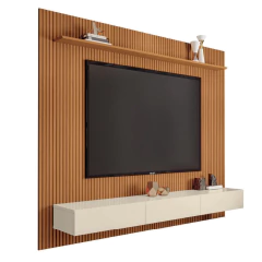 Painel Para Tv Até 75 Polegadas Ripado Impressão 3D Avante Com Nicho 1,79m Cedro Off White EDN — foto 1