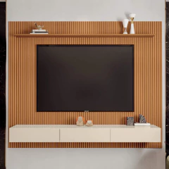 Painel Para Tv Até 75 Polegadas Ripado Impressão 3D Avante Com Nicho 1,79m Cedro Off White EDN — foto 2