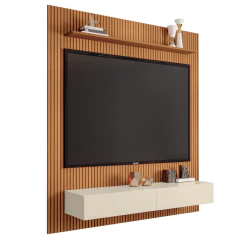 Painel Para Tv Até 55 Polegadas Ripado Impressão 3D Avante Com Nicho 1,34m Cedro/Off White EDN — foto 1
