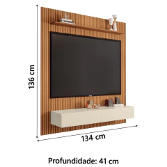 Painel Para Tv Até 55 Polegadas Ripado Impressão 3D Avante Com Nicho 1,34m Cedro/Off White EDN — foto 3