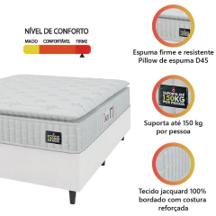 Cama Box Casal Queen Colchão Espuma D45 Lazio Pillow Top 158x198x62cm Branco Hellen — foto 5
