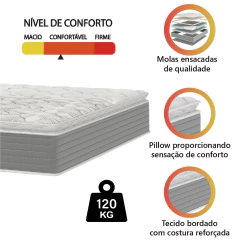Colchão Casal Molas Ensacadas Pillow Top Martino 138x188x25cm Marrom/Branco Umaflex — foto 3