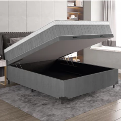 Cama Box Baú Casal Colchão Molas Ensacadas Ômega 138x188x73cm Cinza / Branco Hellen - Suporta até 11 — foto 2