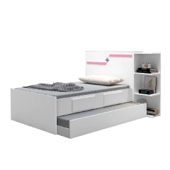 Cama Solteiro Cabeceira Baú com cama auxiliar 0,88m 2 Gavetas Hortencia Branco / Branco Lilás Flex — foto 3