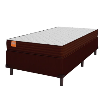 Cama Box Solteiro Colchão Molas Qatar 88x188x60cm Marrom / Branco