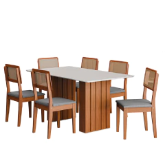 Conjunto de Mesa Sala de Jantar Ripada Tampo com Vidro 1,60m 6 Cadeiras Santiago Dobuê — foto 8