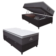 Cama Box Baú Solteiro Colchão Molas Ensacadas Pillow Top Maximus 88x188x69cm Cinza / Preto Gazin - S — foto 1