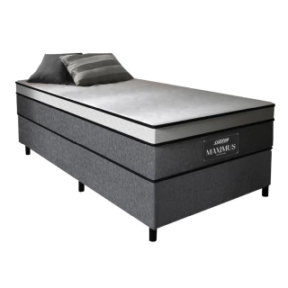 Cama Box Solteiro Colchão Gazin Maximus Molas Ensacadas 88x188x62cm Linho Grafite / Preto