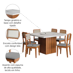 Conjunto Sala de Jantar Amsterdã New Mesa com Tampo Giratório 6 Cadeiras Santiago Madeirado/Cinza — foto 5