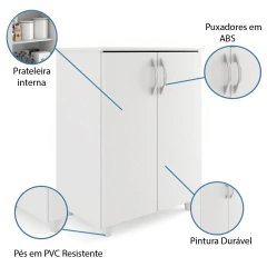 Armário Balcão de Cozinha Multiuso 2 Portas Denver Branco — foto 4