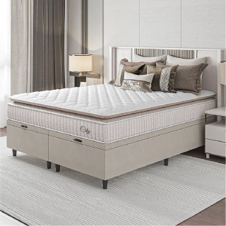 Cama Box Colchão Baú Casal King Molas Ensacadas City Pillow Top 193x203x64cm Hellen