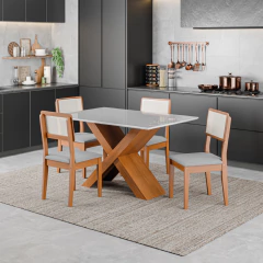 Conjunto de Mesa Sala de Jantar Tampo com Vidro 1,36m Grécia 4 Cadeiras Santiago Dobuê — foto 3