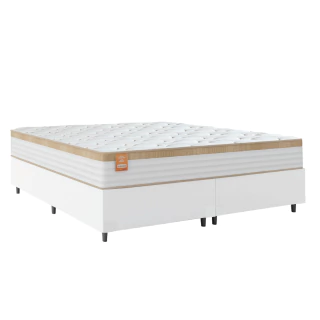 Cama Box Colchão Casal King Molas Ensacadas Real 193x203x65cm Branco / Bege Linho Inducol - Suporta