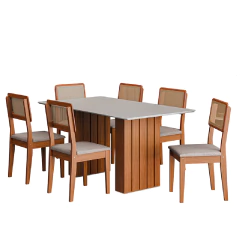 Conjunto de Mesa Sala de Jantar Ripada Tampo com Vidro 1,60m 6 Cadeiras Santiago Dobuê — foto 1