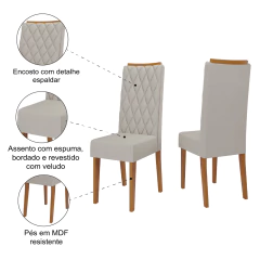 Conjunto com 2 Cadeiras Estofadas Veludo Sala de Jantar Bele Viero — foto 3