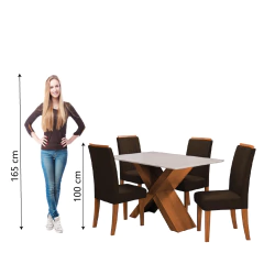 Conjunto de Mesa Sala de Jantar Tampo com Vidro 1,36m 4 Cadeiras Grécia Dobuê — foto 12