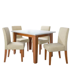 Conjunto Sala de Jantar Mesa Miami 1,20m 4 Cadeiras Trieste Madeirado/Bege Dobuê — foto 1