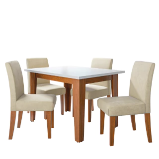 Conjunto Sala de Jantar Mesa Miami 1,20m 4 Cadeiras Trieste Madeirado/Bege Dobuê