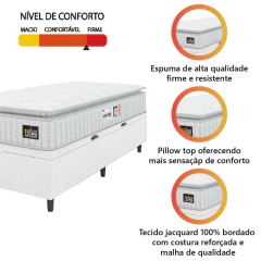 Cama Box Baú Colchão Solteiro Espuma D33 Vangogh Pillow Top 88x188x70cm Hellen — foto 6