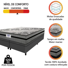 Cama Box Baú Casal King Colchão Gazin Com Molas Ensacadas Rubi 193x203x73cm Suede — foto 6