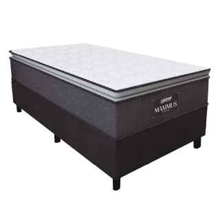 Cama Box Solteiro Colchão Molas Ensacadas Pillow Top Maximus 88x188x67cm Cinza / Preto Gazin