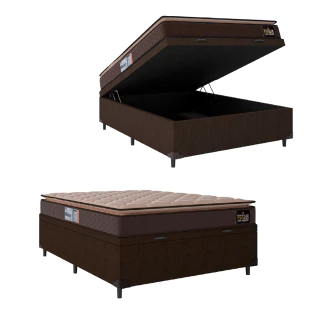 Cama Box Baú Casal Colchão Espuma D33 Pillow Top Millenium 138x188x60cm Marrom Hellen - Suporta até
