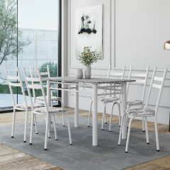 Conjunto De Mesa Sala de Jantar Leia Com 6 Cadeiras Tubular Granito 1,40m Artefamol — foto 8