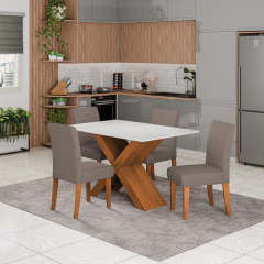 Conjunto de Mesa Sala de Jantar Tampo com Vidro 1,36m Grécia 4 Cadeiras Trieste Dobuê — foto 3