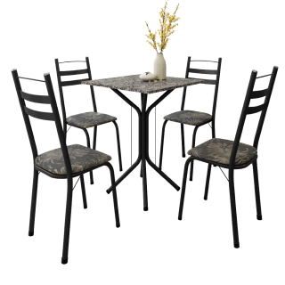 Conjunto De Mesa Sala de Jantar Com 4 Cadeiras Leia Tubular Granito Artefamol