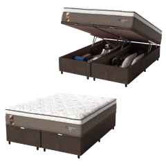 Cama Box Baú Casal Queen Colchão Molas Ensacadas Guarda Costas Alameda Probel 158x198x71cm Suede Marrom / Branco — foto 1