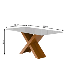 Mesa Sala de Jantar Tampo com Vidro 1,80m Grécia Madeirado/Off White Dobuê — foto 2
