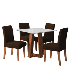Conjunto Sala de Jantar Mesa Athenas Quadrada 0,90m 4 Cadeiras Trieste Dobuê — foto 1