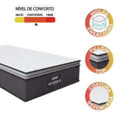 Colchão Solteiro Molas Ensacadas Pillow Top Maximus 88x188x28cm Cinza/Branco Gazin - Suporta até 120 — foto 3