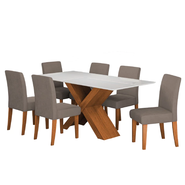 Conjunto de Mesa Sala de Jantar Tampo com Vidro 1,80m Grécia 6 Cadeiras Trieste Dobuê