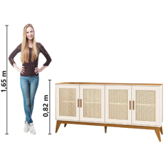 Balcão Buffet Aparador Retrô 4 Portas Rattan Andorra Madeirado / Off White EDN — foto 6