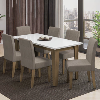 Conjunto de Mesa Sala de Jantar Miami com 6 Cadeiras Trieste Suede 1,60m Cedro