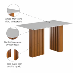 Mesa Sala de Jantar Ripada Tampo com Vidro 1,80 Santiago Madeirado/Off White Dobuê — foto 3