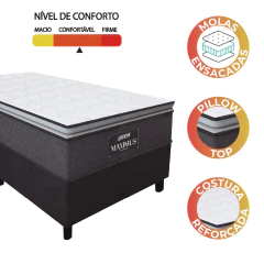 Cama Box Solteiro Colchão Molas Ensacadas Pillow Top Maximus 88x188x67cm Cinza / Preto Gazin — foto 5