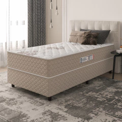 Cama Box Solteiro Conjugada Ortopédico Alpha Espuma 88x188x52cm Bege / Branco Hellen — foto 2